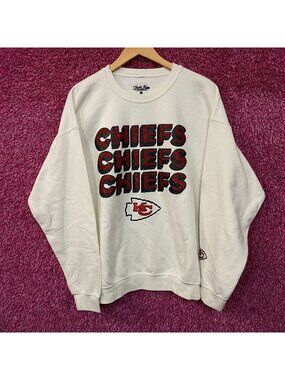 Junk Food Clothing Kansas City Chiefs Repeat Bling Glitter Crewneck Sweatshirt L